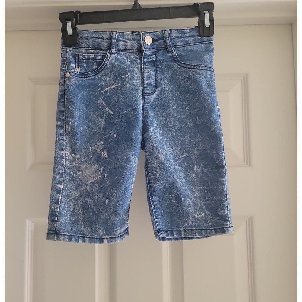 Wallflower Girl Blue Acid Wash Denim Shorts Kids Size 8 Adjustable Waist Stretch
